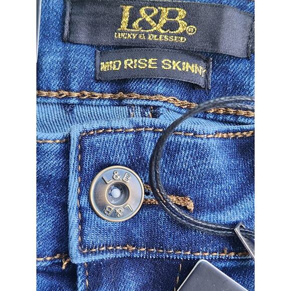 Lucky & Blessed Jeans Women's Sz 8 Blue Denim Mid-Rise Skinny Frayed Hems NWT - Picture 4 of 7
